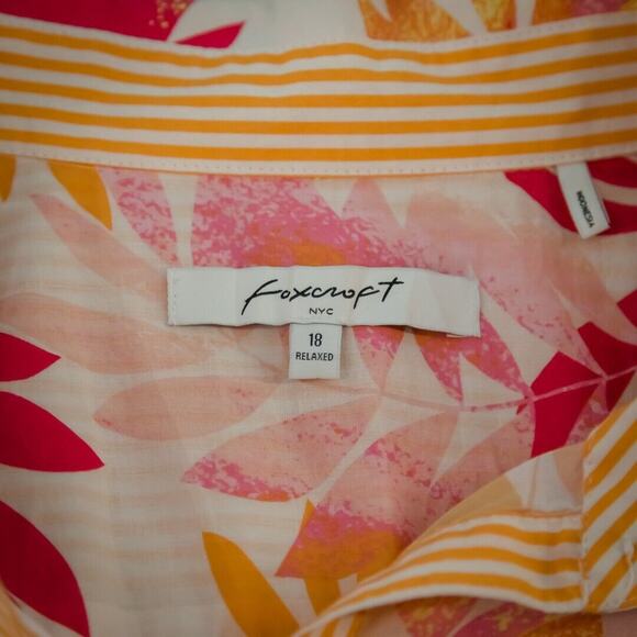 Foxcroft Size 18 Zoey Tropical Leaves Leaf Stripe Pink Collared Button Top - Picture 3 of 6